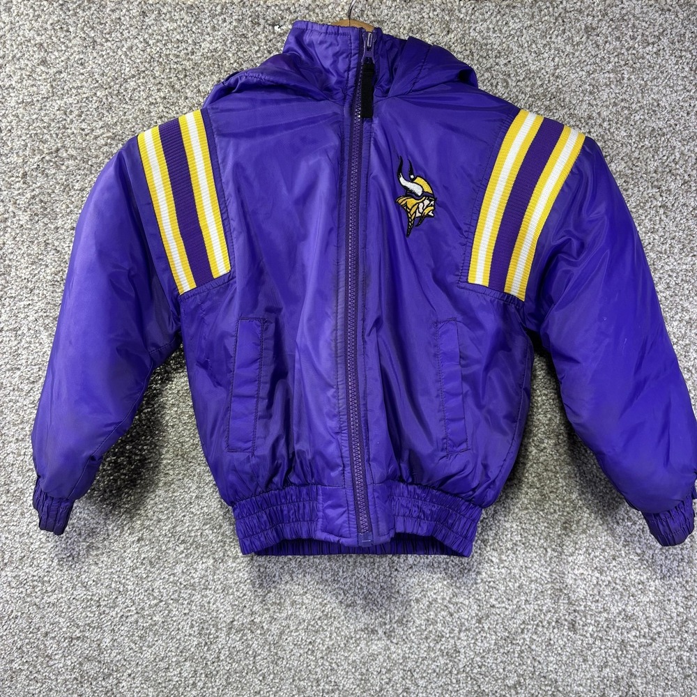 Vintage Minnesota Vikings Jacket Boys 7 Purple NFL Football Pro Tuff Hooded - Picture 1 of 8